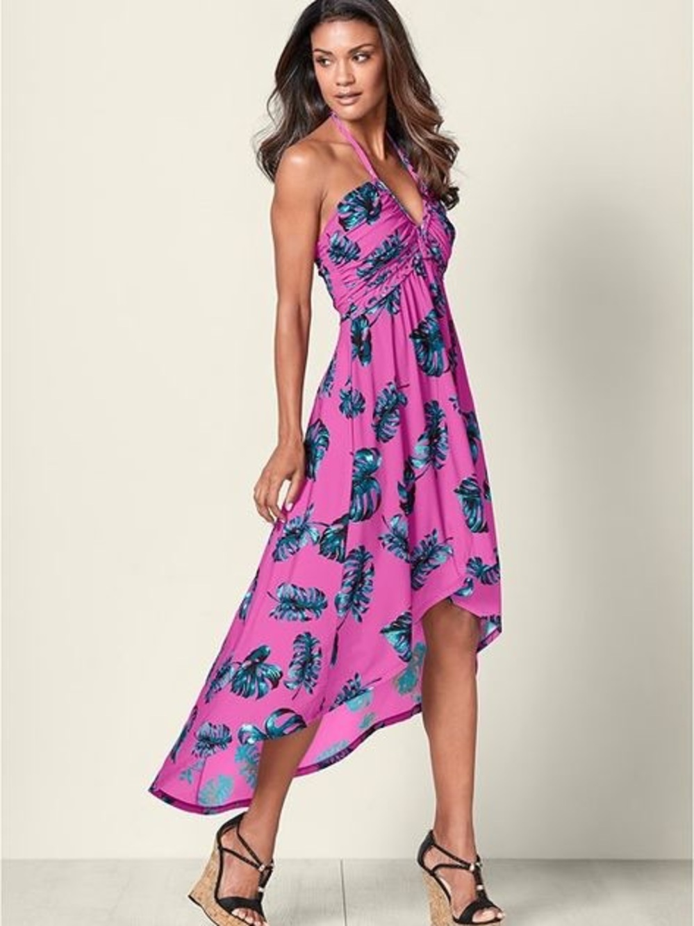 Venus High Low Vacation Dress Halter Sexy Leaf Plant